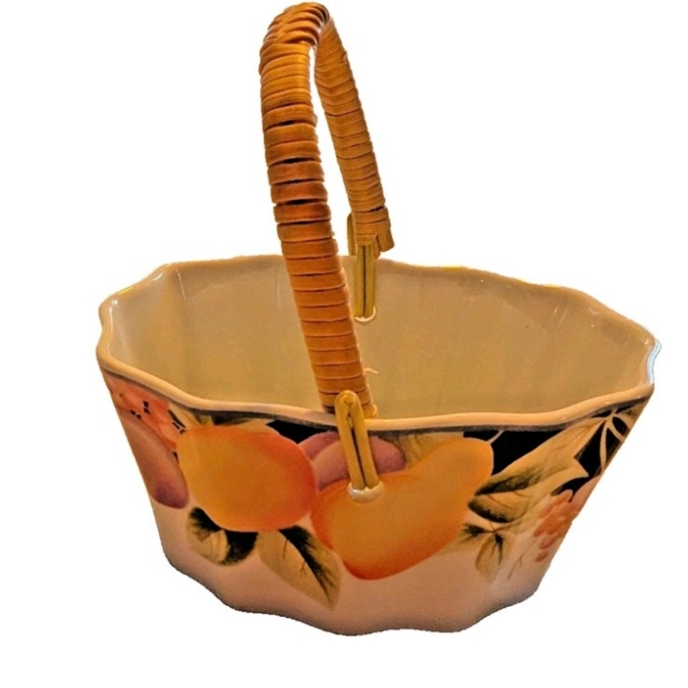 2/20$ Ceramic Basket with Fruit Motif and Handle